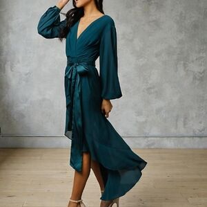 NWT BALTIC BORN "Evangeline" High-Low Long Sleeve Chiffon Dress, Teal Blue, XL